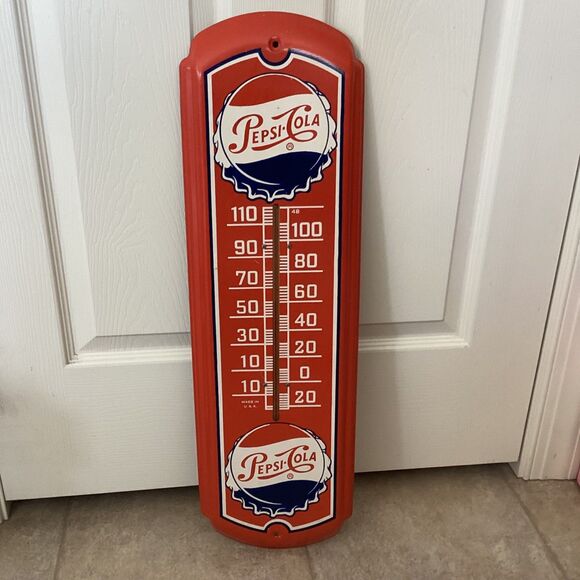 Vintage Pepsi Cola Red Thermometer Metal Sign 27x8 1/4” Soda Advertising READ - Picture 1 of 6